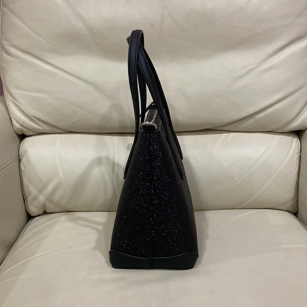 Kate Spade Black Glitter Sparkle Shimmy Fabric Satchel Purse Bag - Picture 9 of 13